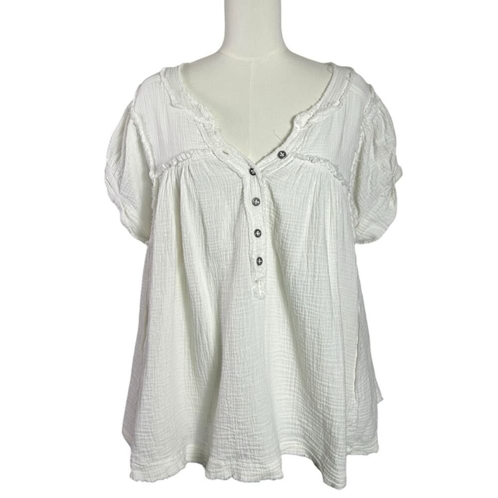Free People Bohemian Horizons Double Cloth Gauze Swing Top Optic White Large - Picture 3 of 14